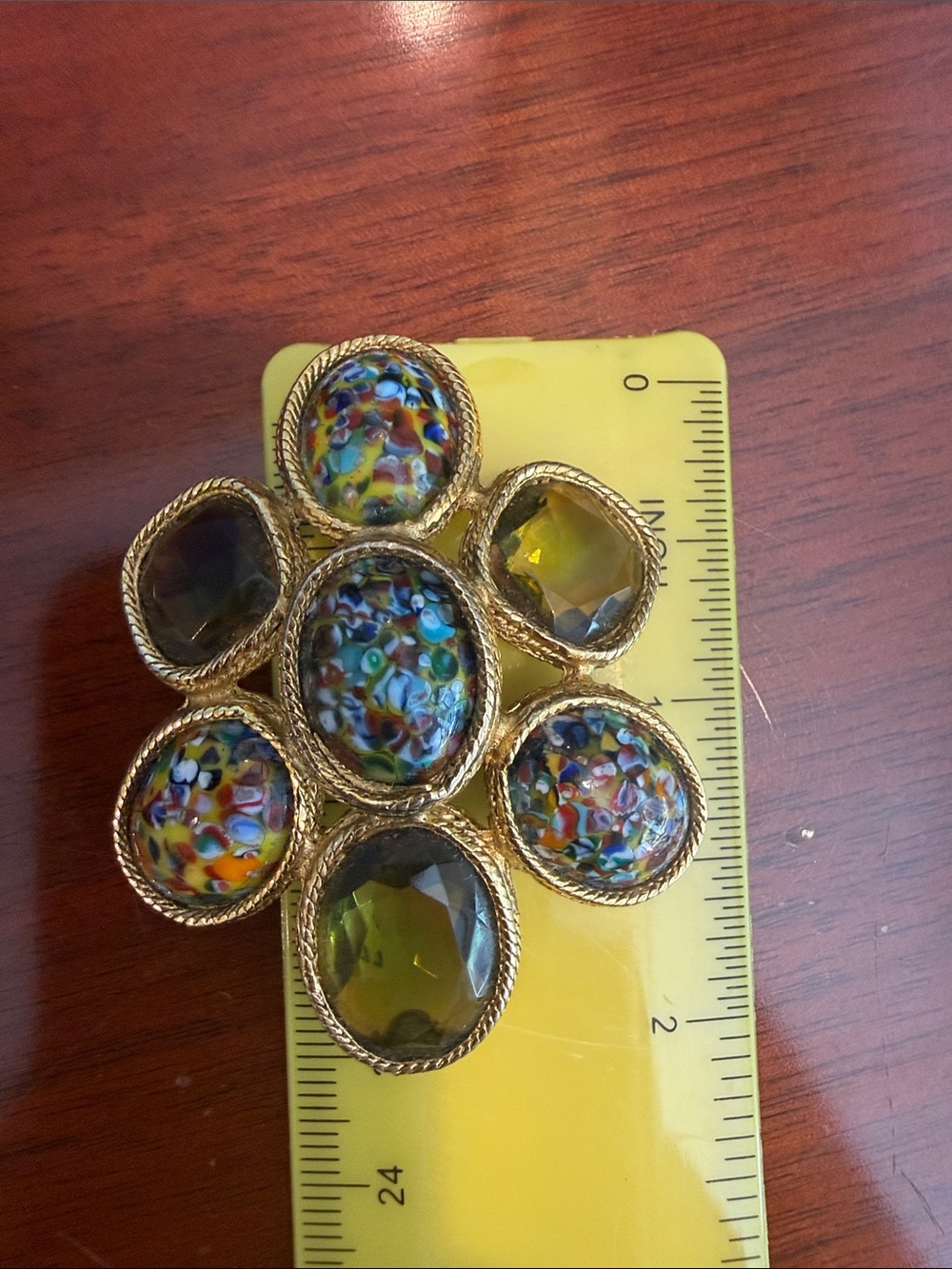 Vintage Brooch Millefiori and Olive Green Glass Cluster - Picture 5 of 5